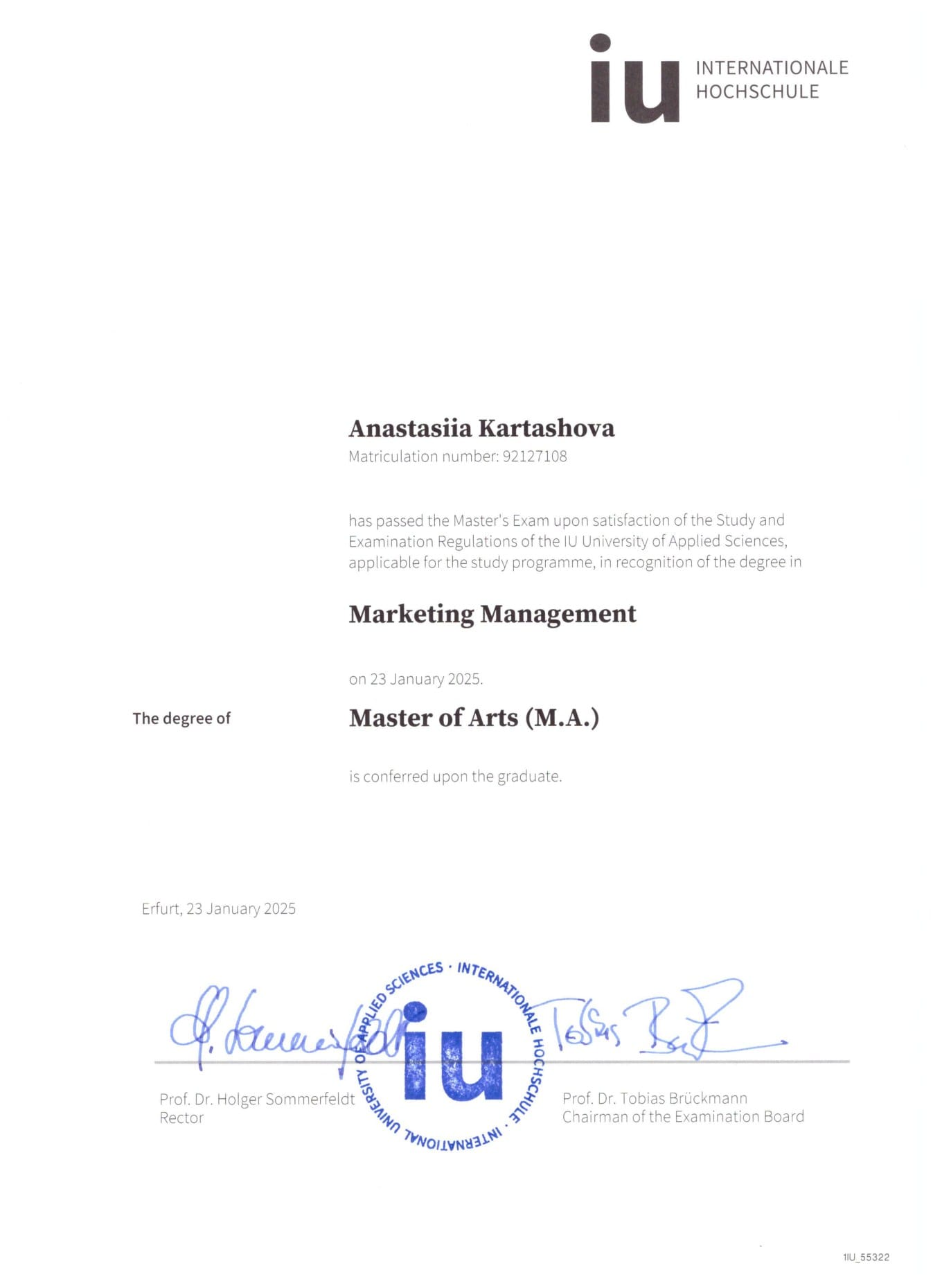Диплом магістра (Master of Arts), Німеччина